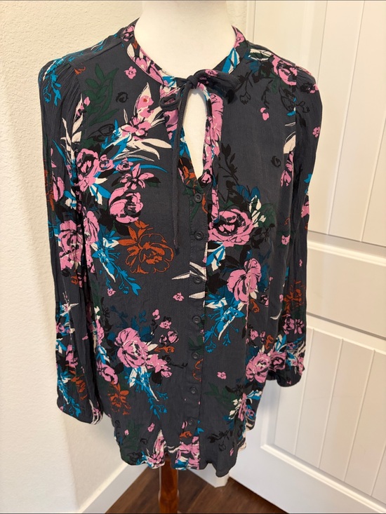 torrid Tops - torrid Black Floral Top with Pink and Teal Accents